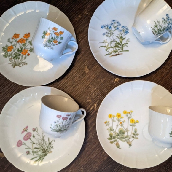 Takahashi Dining Vintage Takahashi Wildflowers Snack Plates Cups Set4 Poshmark
